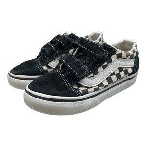 Vans Toddler Size 8 Black White Checkered Low Top Sneakers Hook Loop Closure